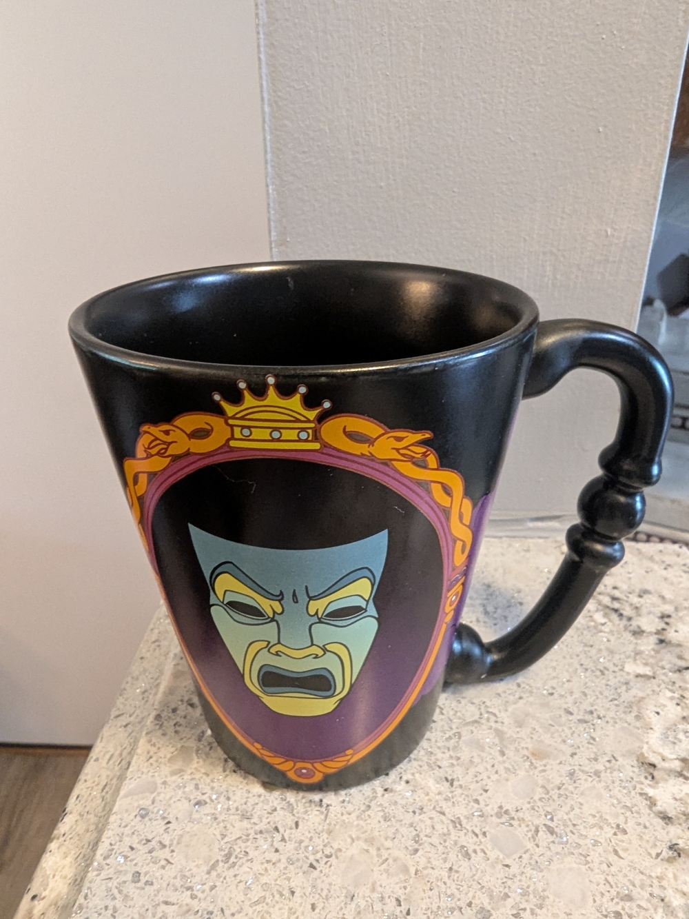 Disney Black Mug with Multicolor Theatrical Mask and Crown Accents